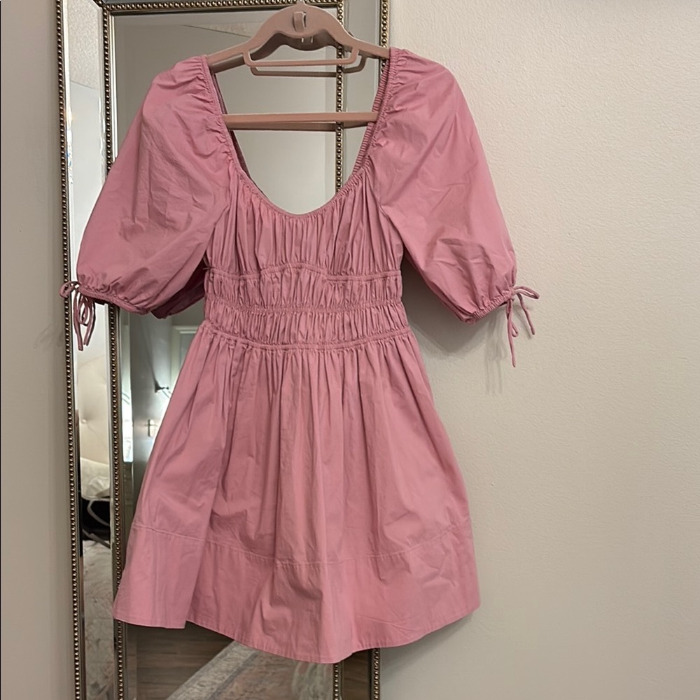 STAUD Pink Puff Sleeve Dress